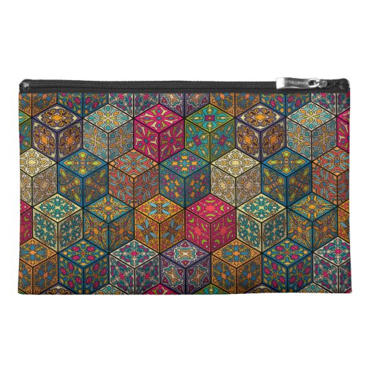 Vintage patchwork with floral mandala elements travel accessory bag
