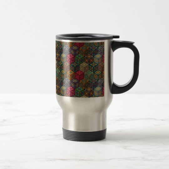 Vintage patchwork with floral mandala elements travel mug