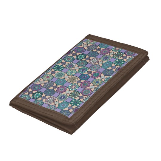 Vintage patchwork with floral mandala elements tri-fold wallets