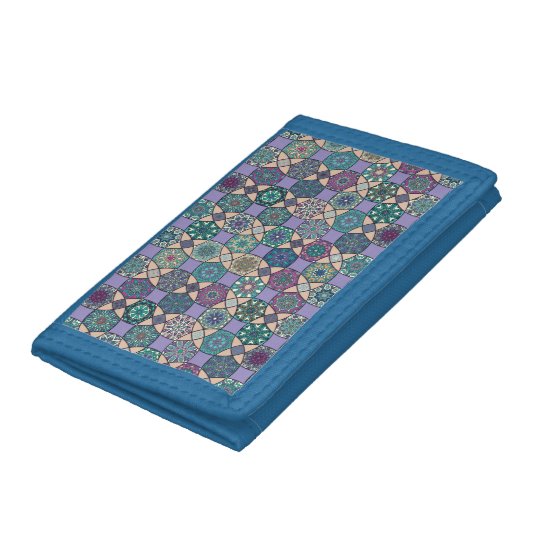 Vintage patchwork with floral mandala elements trifold wallets