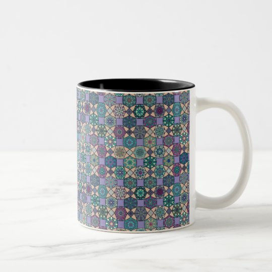 Vintage patchwork with floral mandala elements Two-Tone coffee mug