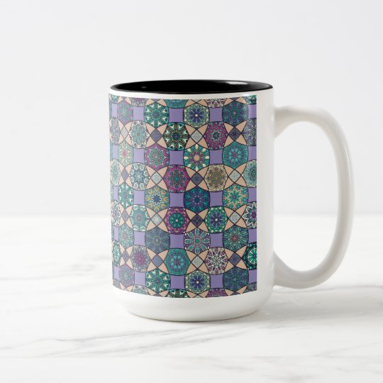 Vintage patchwork with floral mandala elements Two-Tone coffee mug