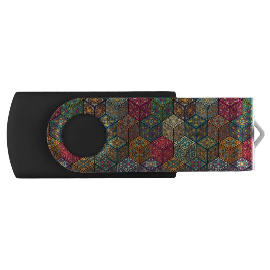 Vintage patchwork with floral mandala elements USB flash drive