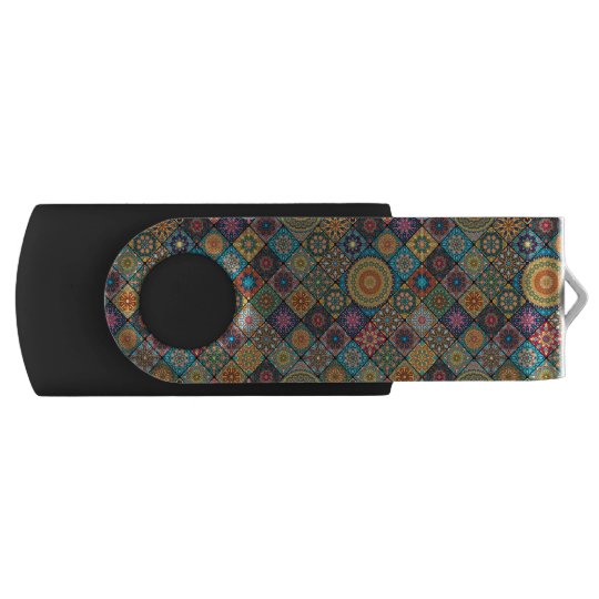 Vintage patchwork with floral mandala elements USB flash drive