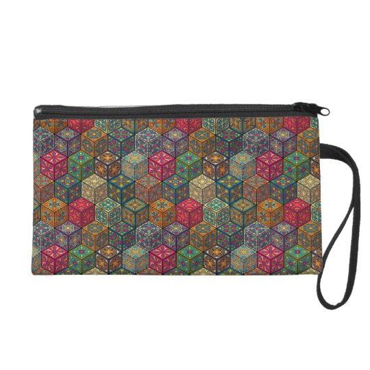 Vintage patchwork with floral mandala elements wristlet