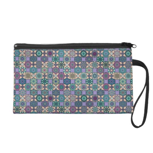 Vintage patchwork with floral mandala elements wristlet