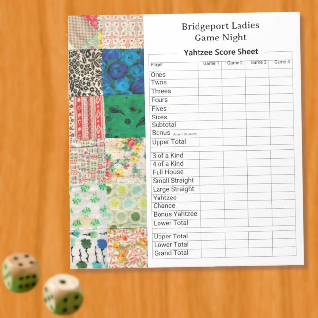 Vintage Patchwork Yahtzee Night Notepad (Creator Uploaded)