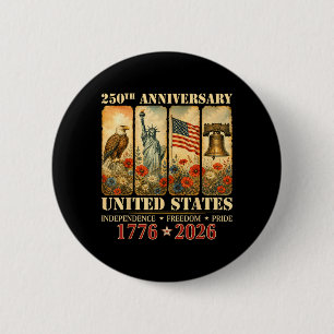 Vintage Patriotic 1776 2026 Usa Dom Graphic 6 Cm Round Badge