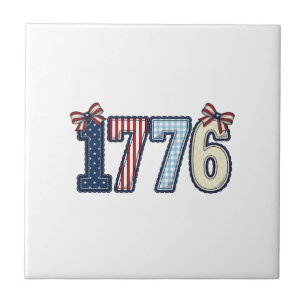 Vintage Patriotic 1776 Ribbon Shirt Design_1 Ceramic Tile