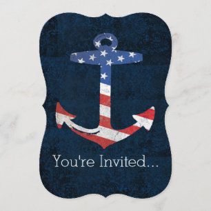 Vintage Patriotic American Flag Anchor Nautical US Invitation