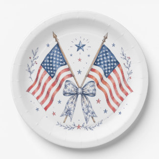 Vintage Patriotic American Flag Bow Paper Plates |