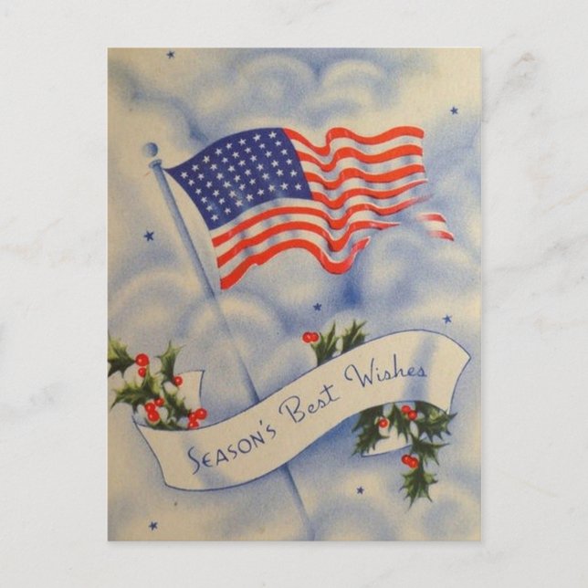 Vintage Patriotic American Flag Christmas Holiday Postcard (Front)
