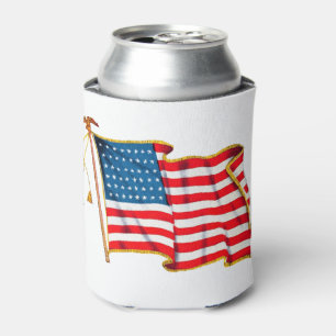 Vintage Patriotic American Flag, Fourth of July Can Cooler