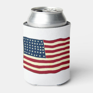 Vintage Patriotic American Flag, Fourth of July Can Cooler