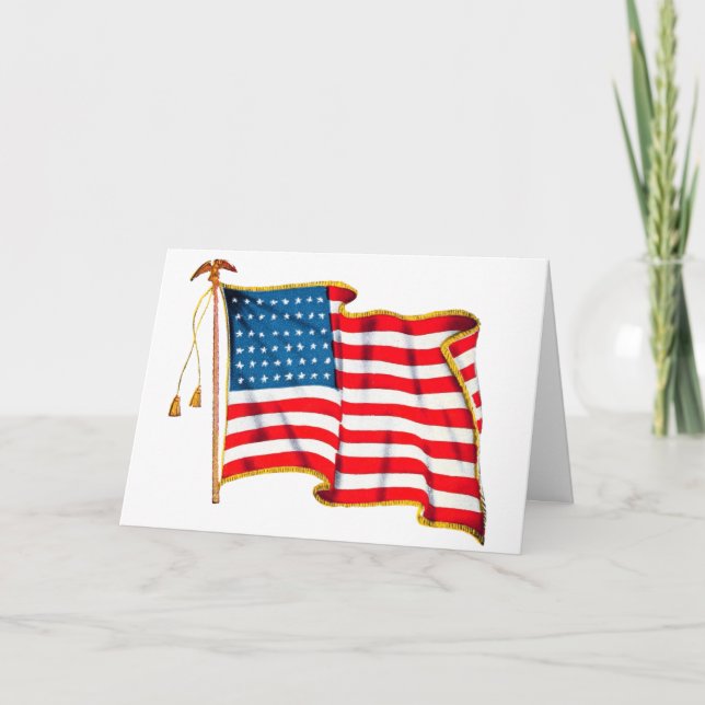 Vintage Patriotic American Flag, Fourth of July Card (Front)