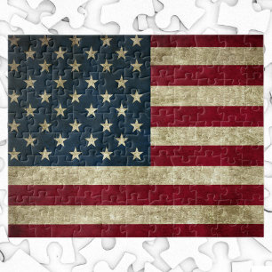 Vintage Patriotic American Flag, Fourth of July Jigsaw Puzzle