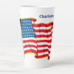 Vintage Patriotic American Flag, Fourth of July Latte Mug