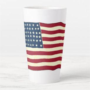 Vintage Patriotic American Flag, Fourth of July Latte Mug