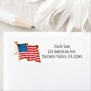 Vintage Patriotic American Flag, Fourth of July Return Address Label