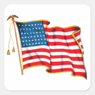 Vintage Patriotic American Flag, Fourth of July Square Sticker