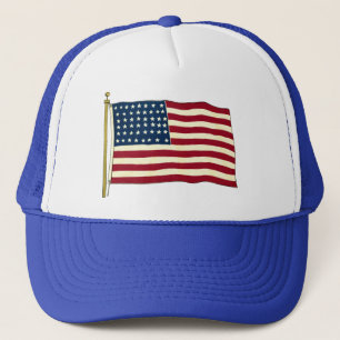 Vintage Patriotic American Flag, Fourth of July Trucker Hat