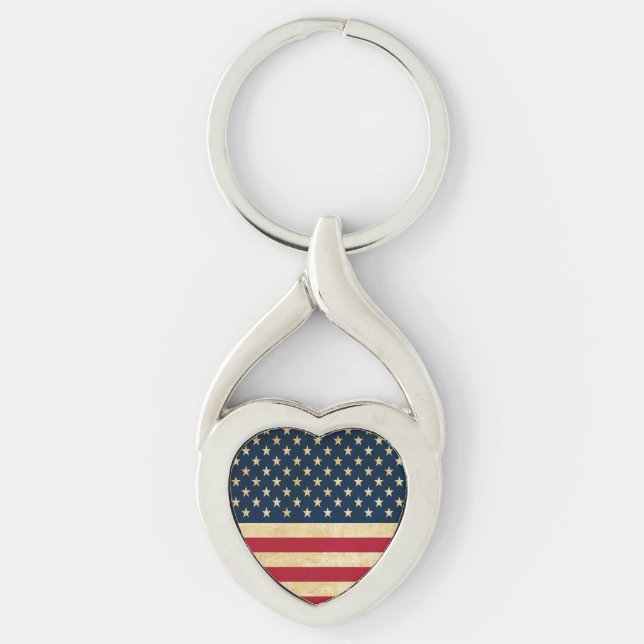 Vintage Patriotic American Flag Key Ring (Front)