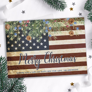 Vintage Patriotic American Flag Merry Christmas  Card