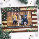 Vintage Patriotic American Flag Photo Christmas Holiday Card<br><div class="desc">Send Merry Christmas greetings to friends and family with this unique USA American Flag Christmas Card - USA American flag design vintage red white blue design with holly and berries. Personalise with your favourite photo, message and family name. This patriotic Christmas card is perfect for military families, veterans, patriotic family...</div>