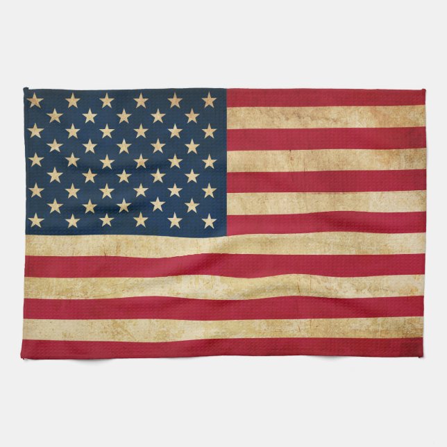 Vintage Patriotic American Flag Tea Towel (Horizontal)