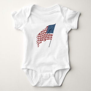 Vintage Patriotic American Flag Waving in the Wind Baby Bodysuit