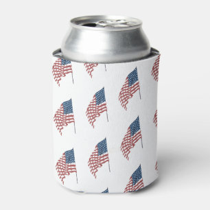 Vintage Patriotic American Flag Waving in the Wind Can Cooler
