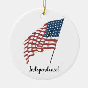 Vintage Patriotic American Flag Waving in the Wind Ceramic Ornament