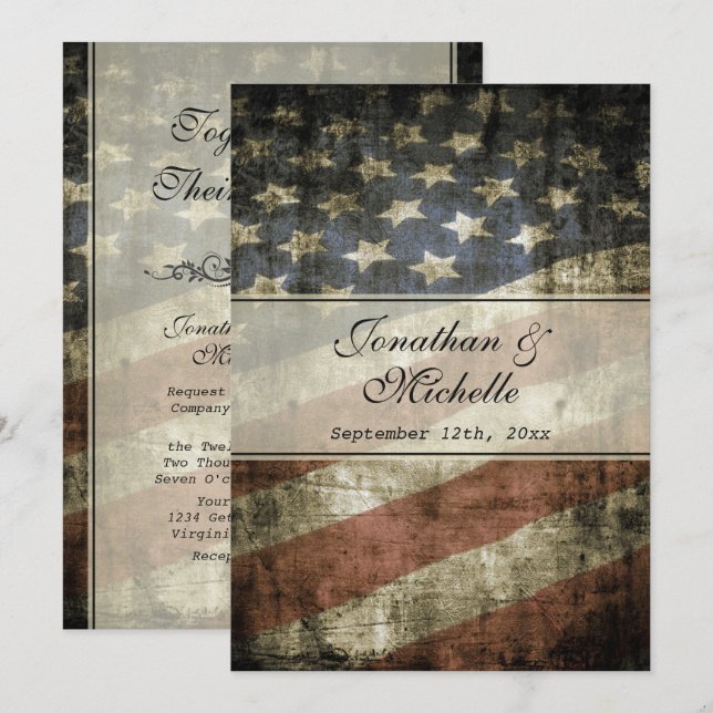 Vintage Patriotic American Flag Wedding Invitation (Front/Back)