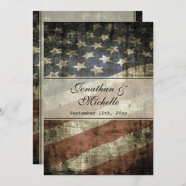 Vintage Patriotic American Flag Wedding Invitation (Front/Back)