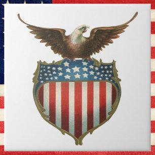 Vintage Patriotic, Bald Eagle with American Flag Ceramic Tile