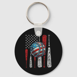 Vintage Patriotic Baseball 4th Of July Usa America Key Ring