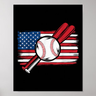 Vintage Patriotic Baseball 4th Of July Usa America Poster