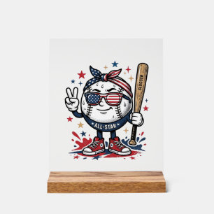 Vintage Patriotic Baseball Mascot Shirt Design_1 Acrylic Sign