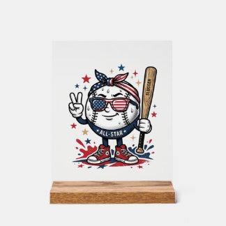 Vintage Patriotic Baseball Mascot Shirt Design_1 Acrylic Sign