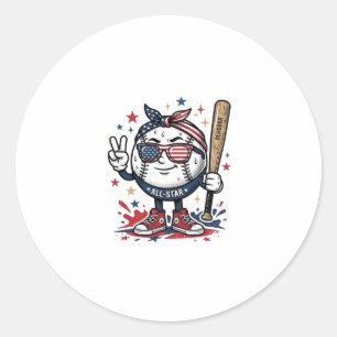 Vintage Patriotic Baseball Mascot Shirt Design_1 Classic Round Sticker