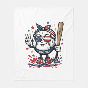 Vintage Patriotic Baseball Mascot Shirt Design_1 Fleece Blanket