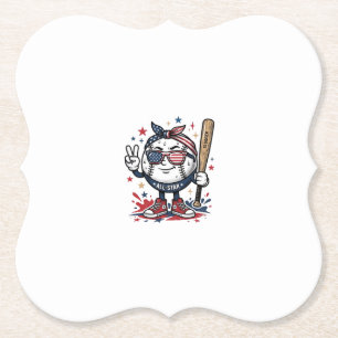 Vintage Patriotic Baseball Mascot Shirt Design_1 Paper Coaster