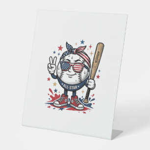 Vintage Patriotic Baseball Mascot Shirt Design_1 Pedestal Sign