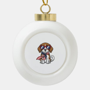 Vintage Patriotic Beagle Dog Sunglasses Shirt_1 Ceramic Ball Christmas Ornament