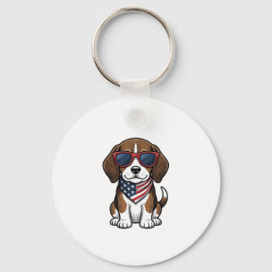 Vintage Patriotic Beagle Puppy Sunglasses Shirt_1 Key Ring