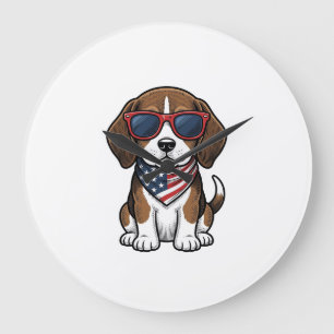 Vintage Patriotic Beagle Puppy Sunglasses Shirt_1 Large Clock