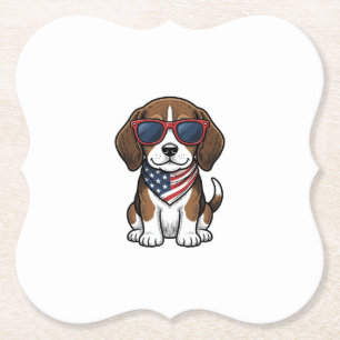 Vintage Patriotic Beagle Puppy Sunglasses Shirt_1 Paper Coaster