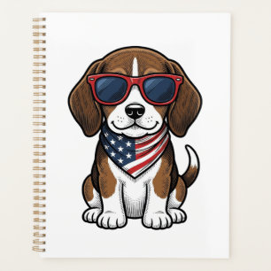 Vintage Patriotic Beagle Puppy Sunglasses Shirt_1 Planner