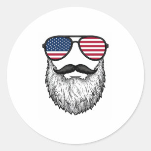 Vintage Patriotic Beard Sunglasses Graphic Shirt_1 Classic Round Sticker