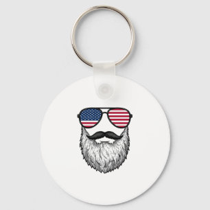 Vintage Patriotic Beard Sunglasses Graphic Shirt_1 Key Ring